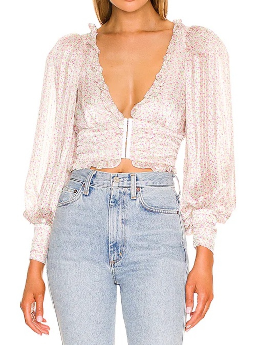 For love and‎ lemons Natalie crop top pink floral long sleeve blouse